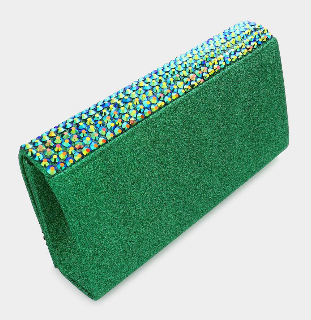 Green Bling Studded Evening Clutch Bag