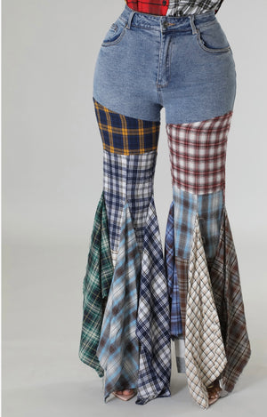 Cari Plaid Jeans (Go up in size)
