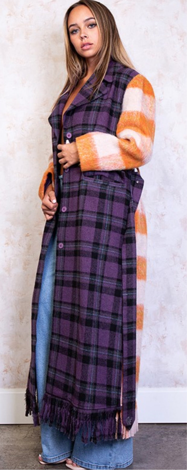 Unmatched Plaid Wool Trench Coat