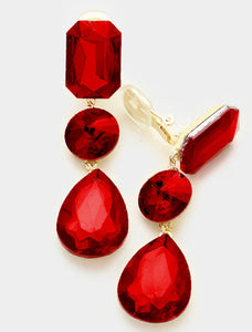 Red Triple Crystal Glass Earrings_Red