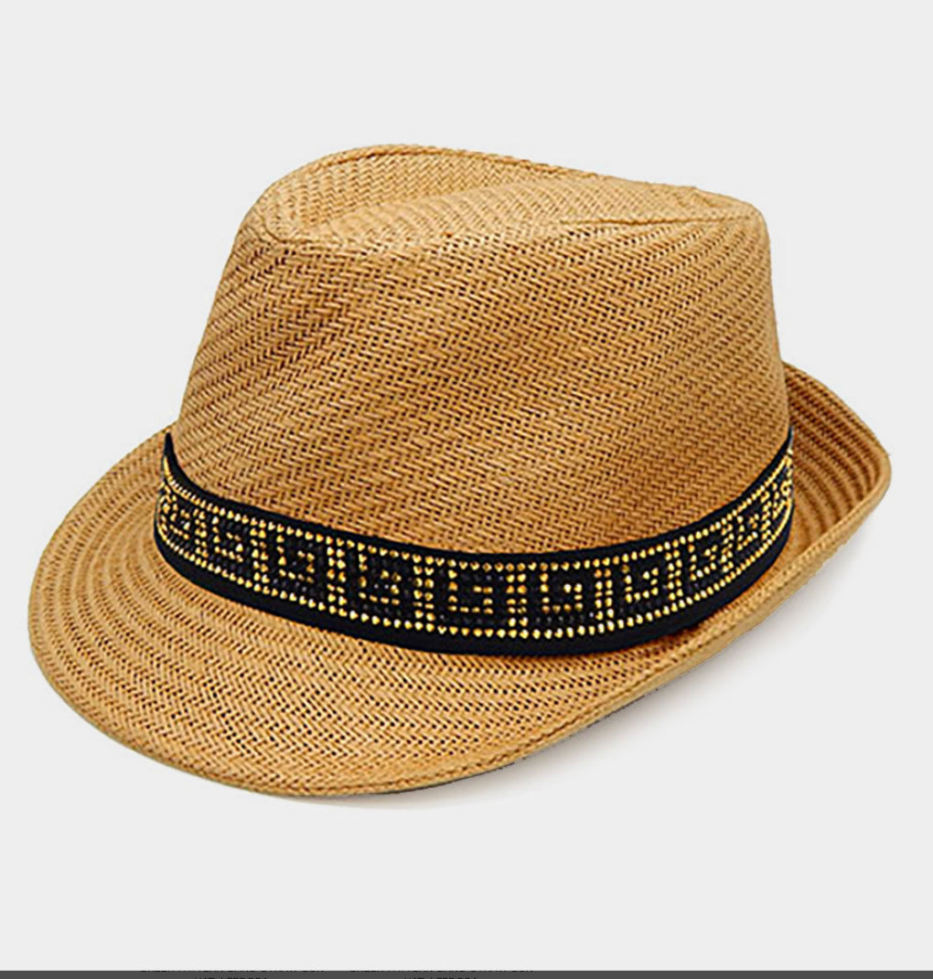 Greek Pattern Band Straw Fedora