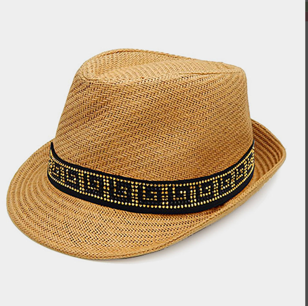 Greek Pattern Band Straw Fedora