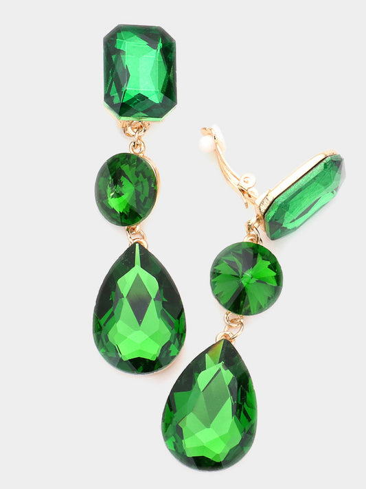 Green Triple Crystal Glass Earring_Green
