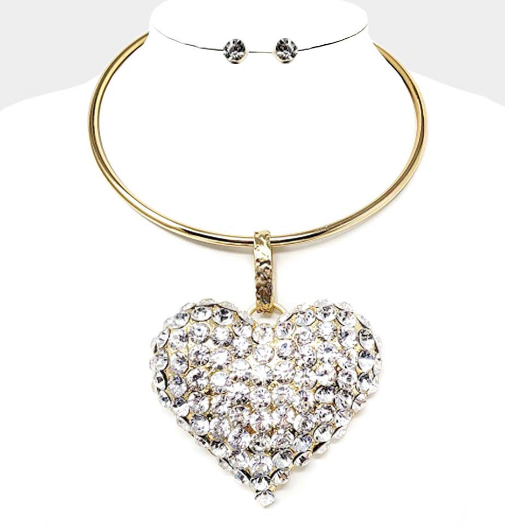 Gold Heart Bubble Stone Pendant Necklace
