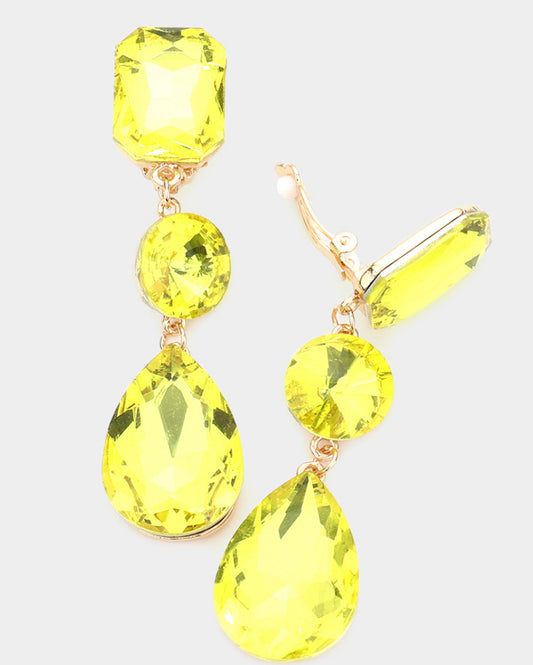 Yellow Triple Crystal Glass Earrings