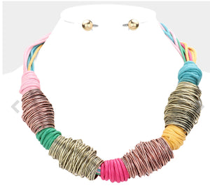 Swirl Metal Wire Accented Cord Collar Necklace