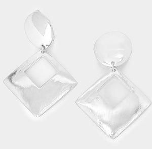 Square Metal Cut out Disc Clip on Earrings