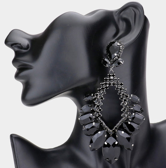 Jet Black Multi Stone Cluster Statement  Earring