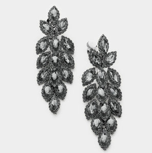 Black Diamond Marquise Crystal Oval Cluster Vine Clip On Earrings