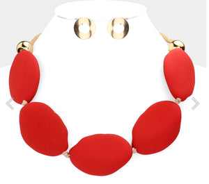 Red Colored Oval Collar Necklace