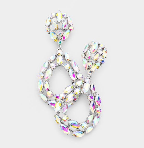 Round Cluster Open Teardrop  Earrings