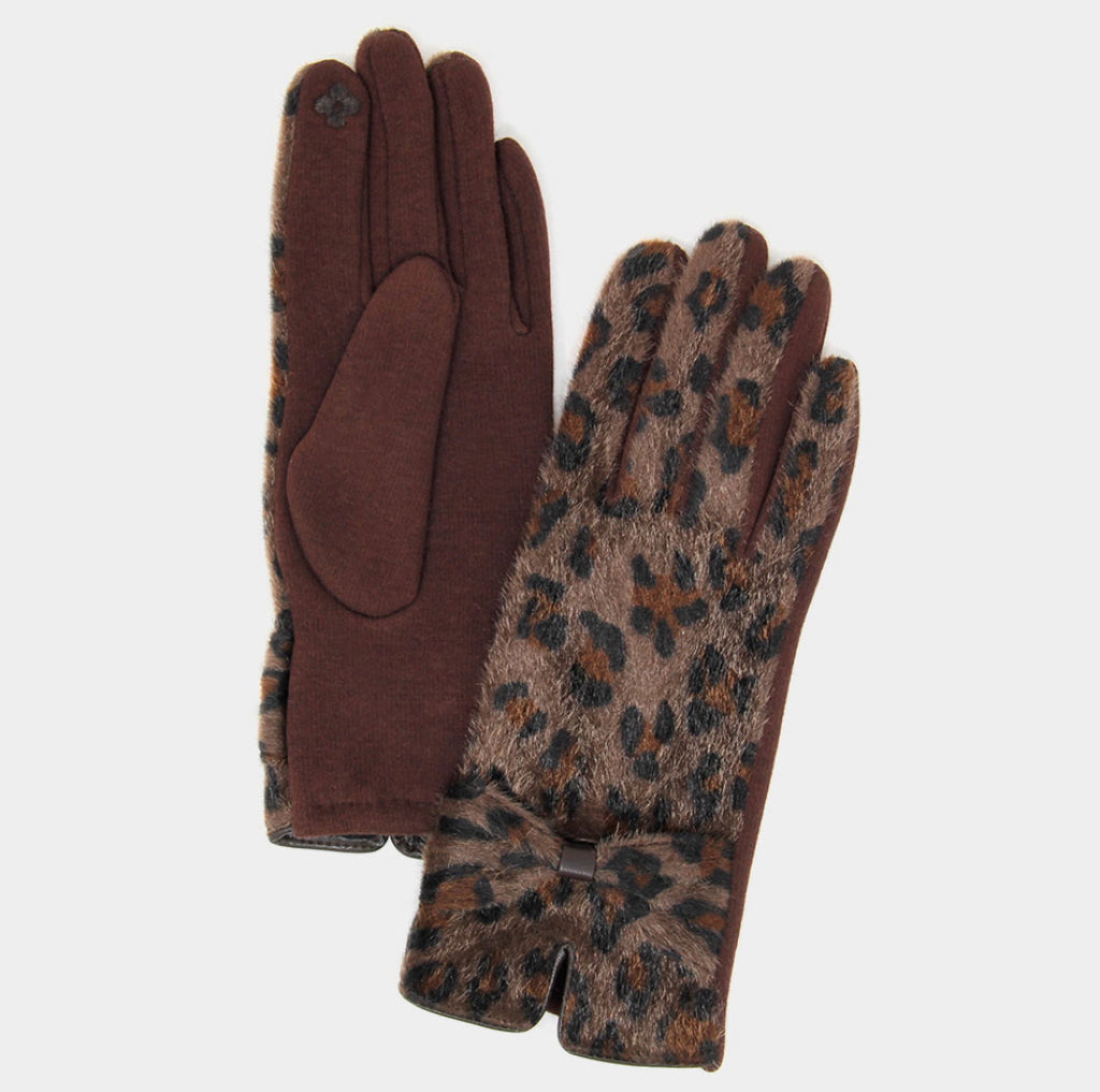 Leopard Print Big Bow Smart Gloves