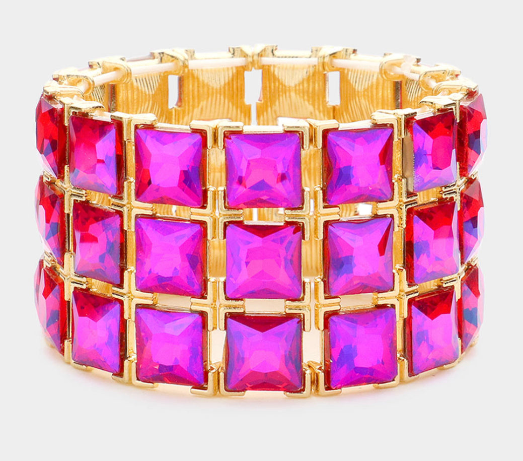 Fuchsia SQUARE STONE STRETCH BRACELET