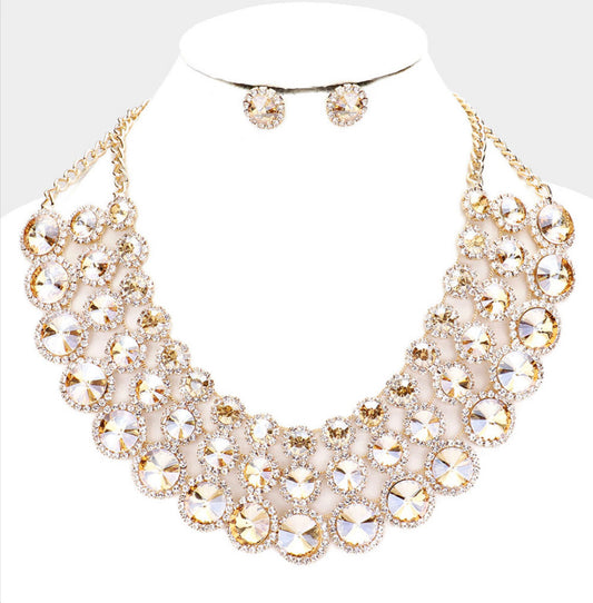 Crystal Pave Trim Round Necklace Set