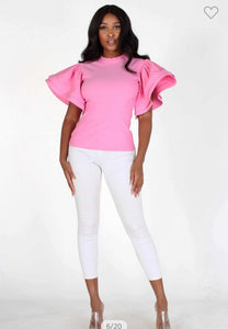 Butterfly Ruffled Sleeve Top_Pink