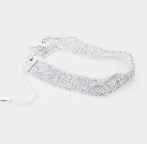 Silver Crystal Rhinestone Choker Necklace