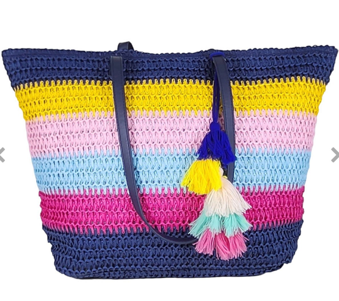 Color Block Straw Tassel Tote Bag