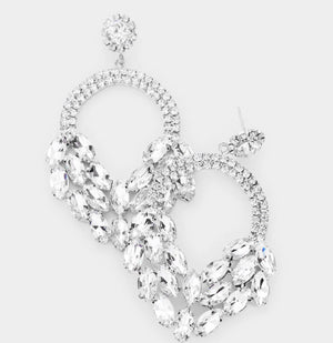 Open Circle Marquise Stone Cluster  Earrings
