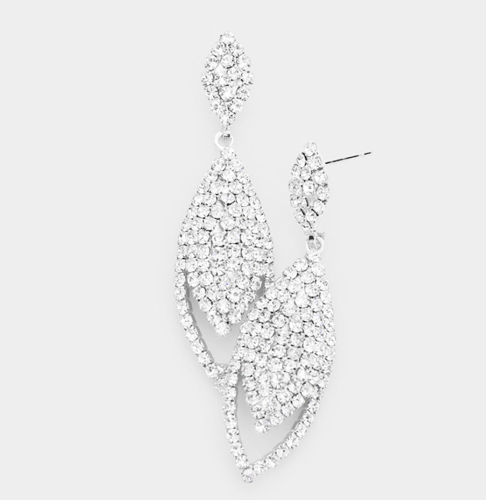 Silver Crystal Pave Oval  Earrings