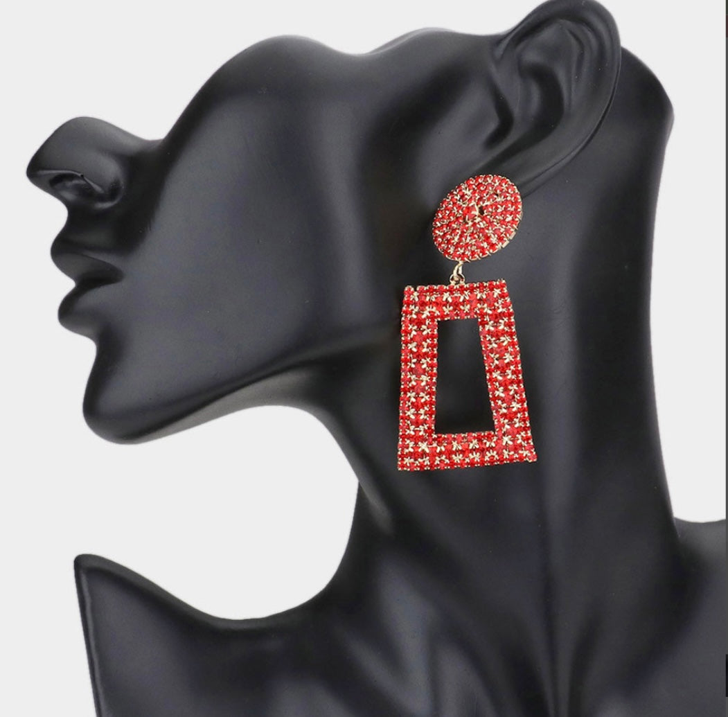 Dangler Rectangular Red Stone Embellished Chunky Open Rectangle Dangle – Mintha's Shoe Boutique