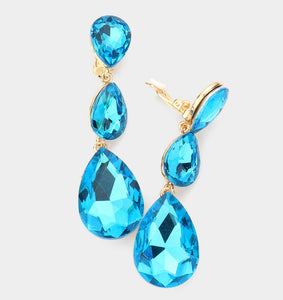 Blue Triple Crystal Glass Earrings