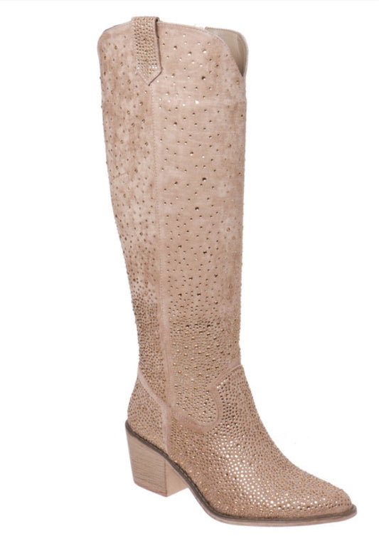 Taupe_NASH BASH Tall Western Rhinestone Boot