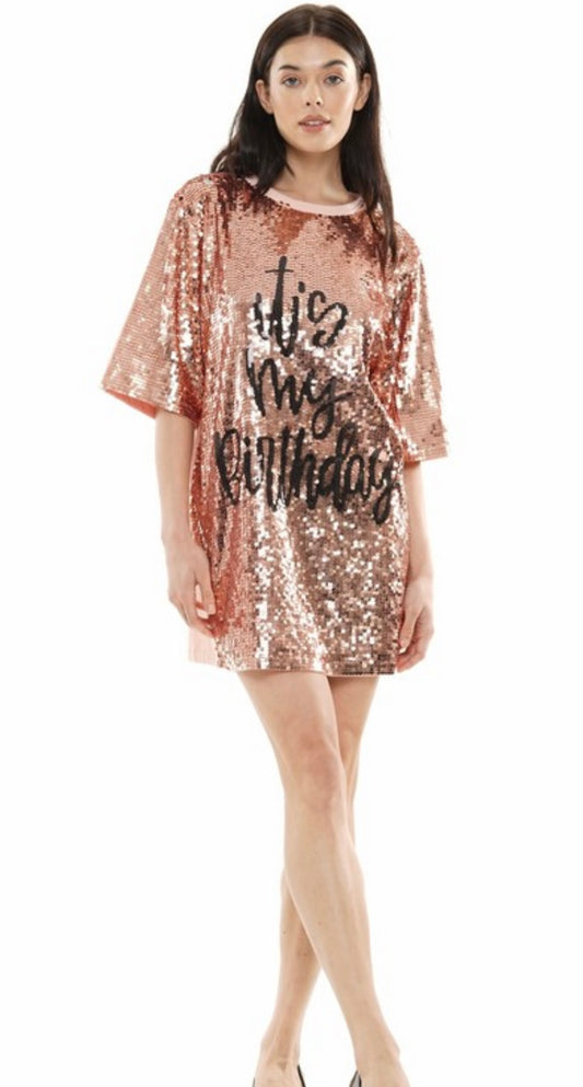 It’s My Birthday T-shirt/Dress_Rose Gold