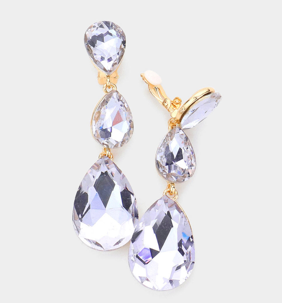 Light Lavender Triple Crystal Glass Earrings