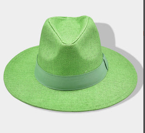 Lime Green Solid Band Straw Fedora Hat