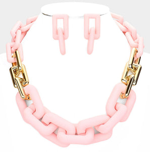 Open Rectangle Link Necklace Set