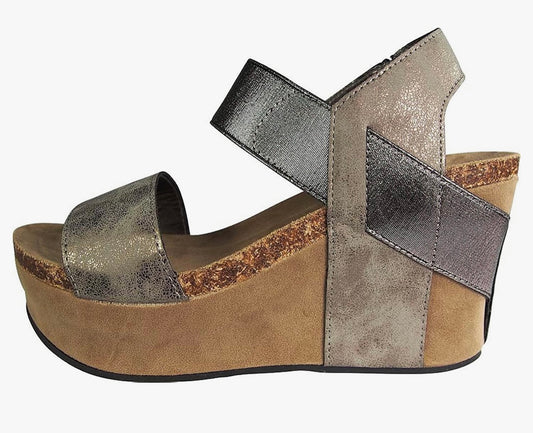 Pewter Wedge Strap Sandal