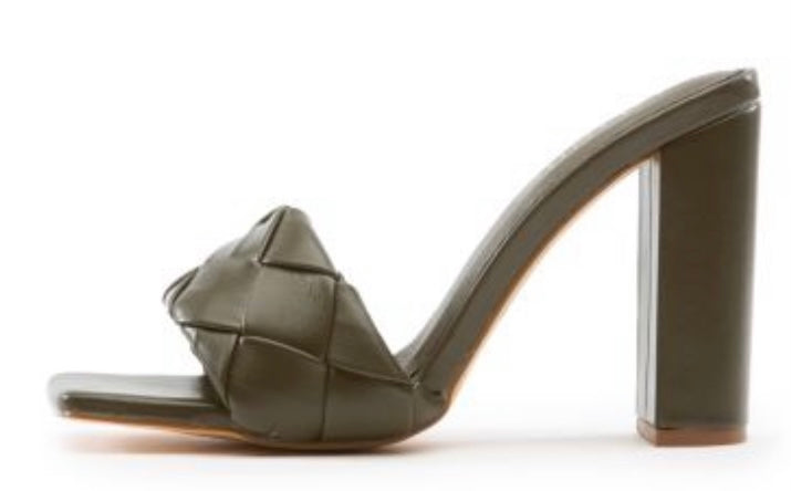 Olive Green Chunky Woven Mule Heel