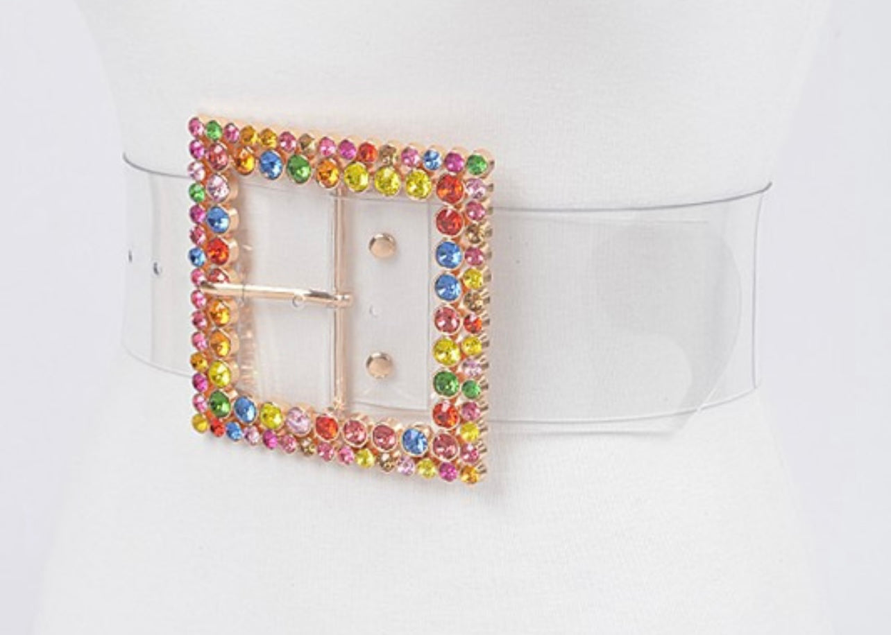 Multi Color Rhinestone  Clear Belt