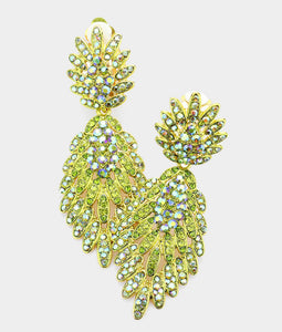 Feather Pave Clip on Earrings