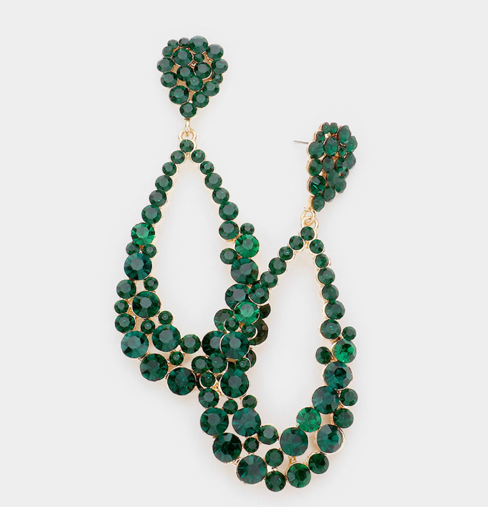 Emerald Crystal Bubble Cluster Teardrop Earrings