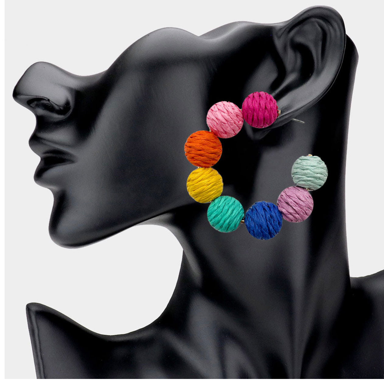Rainbow Color Swirl Ball Cluster Half Hoop Earrings