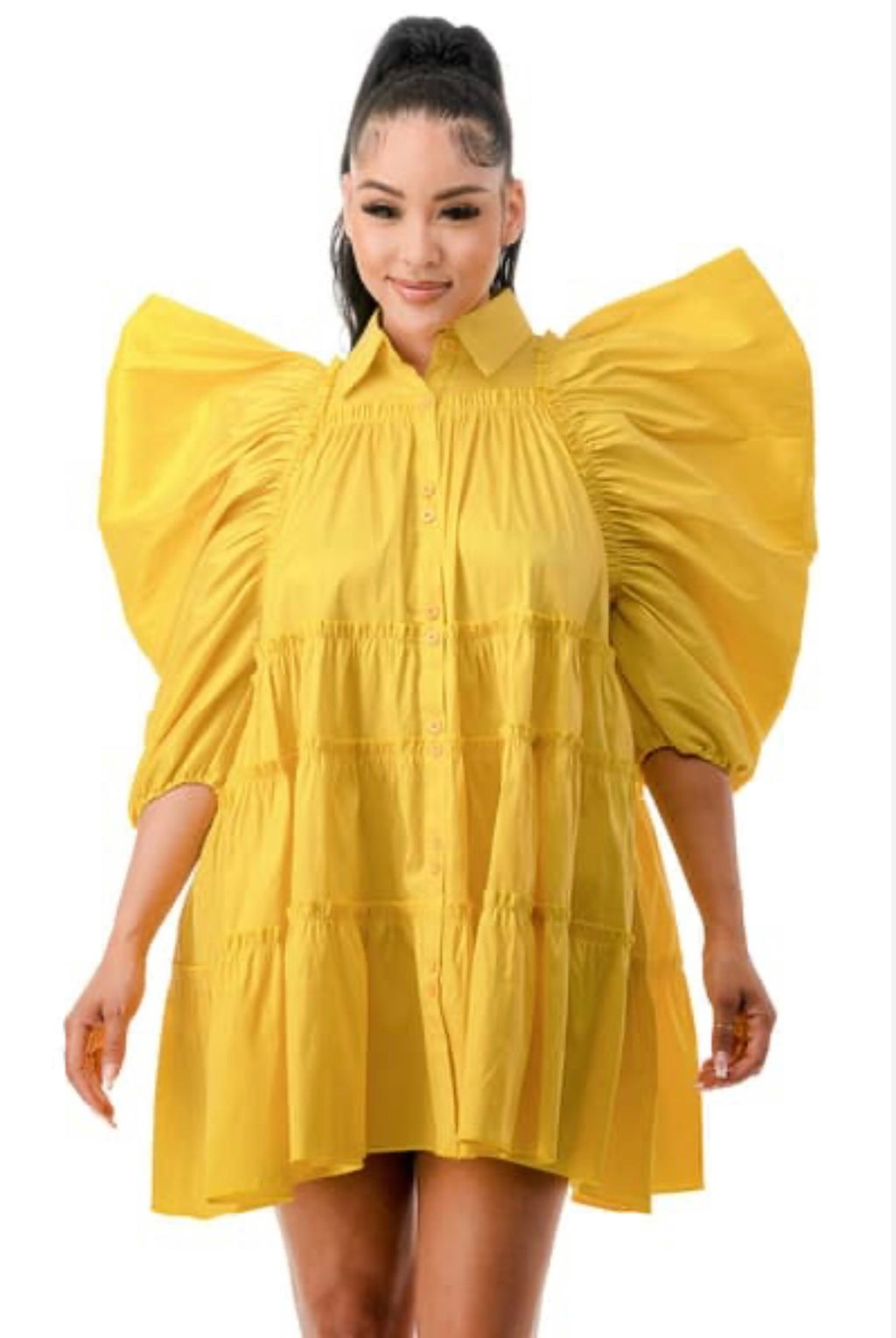 Yellow Puff Sleeve Doll Dress (True to Size)