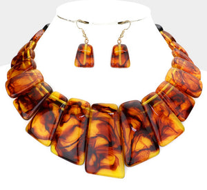 Faux Amber Stone Marble Printed Pebble Necklace