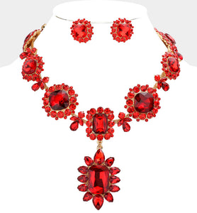 Red Multi Stone Link Necklace Set