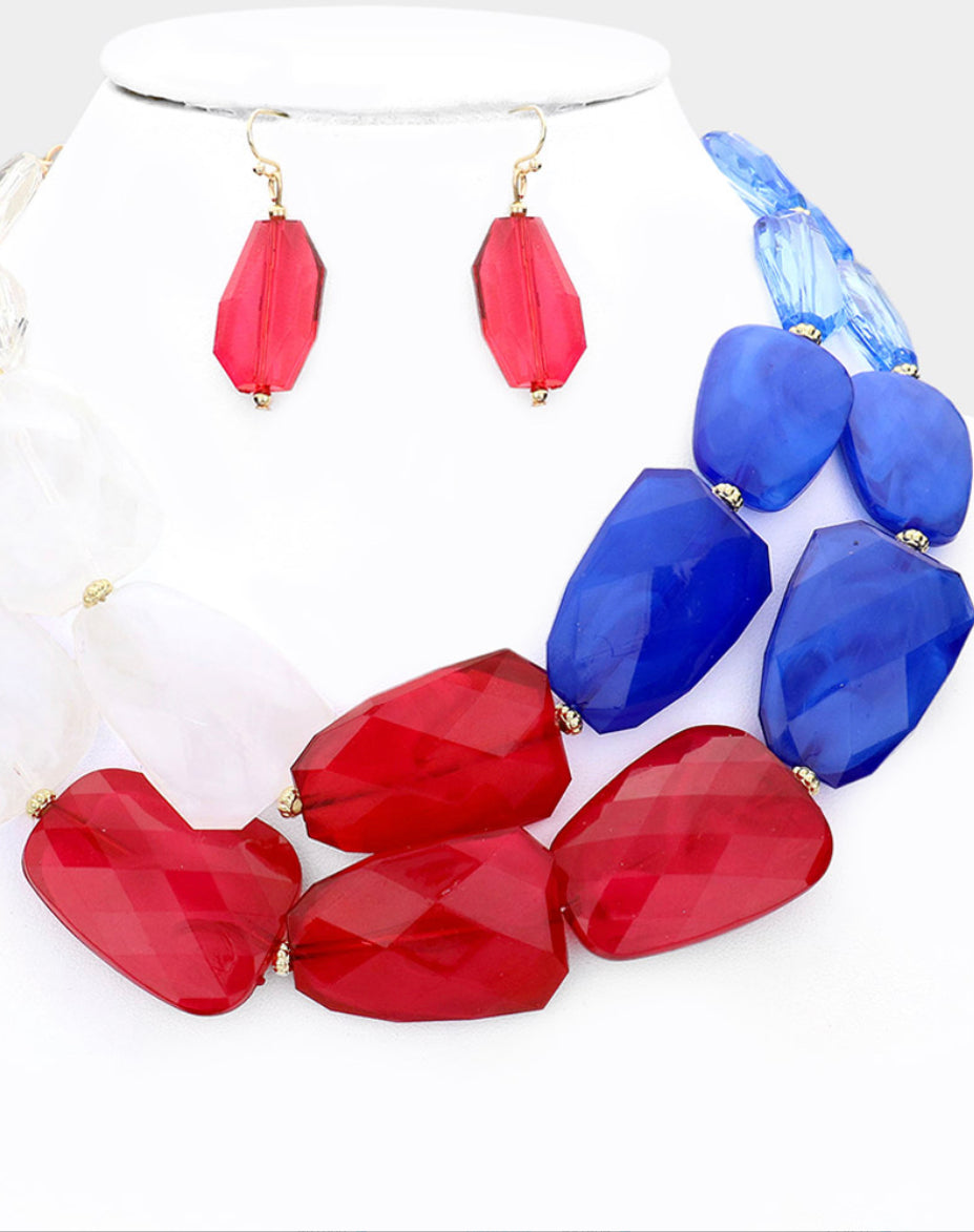 Red&Blue_Tiered Resin Pebble Necklace