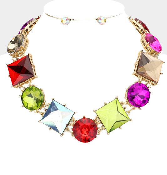 Multi Color Stone Link Necklace