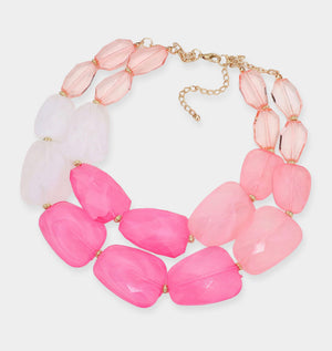 Pink_Tiered Resin Pebble Necklace