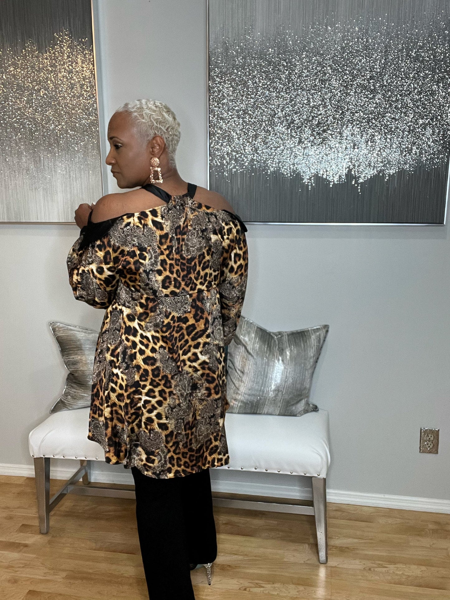 Calling My Name Leopard Cold Shoulder Top